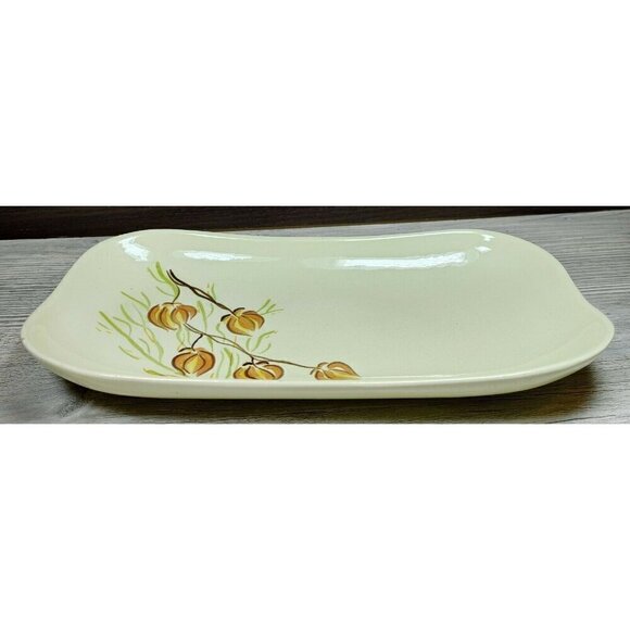 Red Wing Hand Painted Yellow Floral Dinnerware Curved Platter Stamp Rolling Tray - Picture 2 of 12